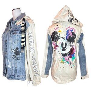 Desigual Disney Mickey Mouse Jean Jacket XS Patchwork Paint Splatter Streetwear